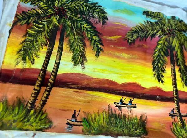 Pintura de lienzo con escena tropical - imagen 1