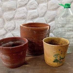 Lote de 3 Macetas: 2 de Barro y 1 de Cerámica Decorada - imagen 3