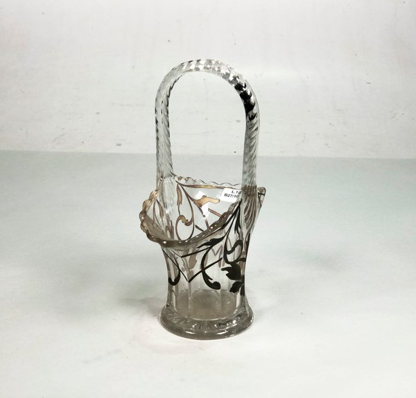 Centro de Vidrio Transparente con Asa y Esmaltado Plateado - 25 cm - imagen 1