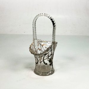 Lote siguiente: Centro de Vidrio Transparente con Asa y Esmaltado Plateado - 25 cm