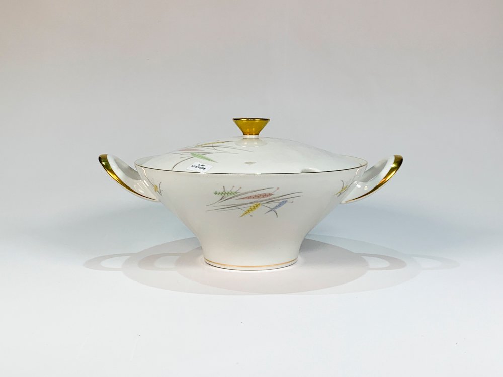 Sopera de Porcelana Bavaria Blanca con Decoración de Espigas y Hojas