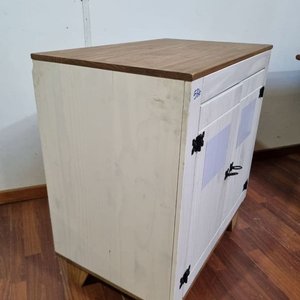 Mueble Auxiliar Blanco Rústico con Tapa Madera y Estante Interior - imagen 10