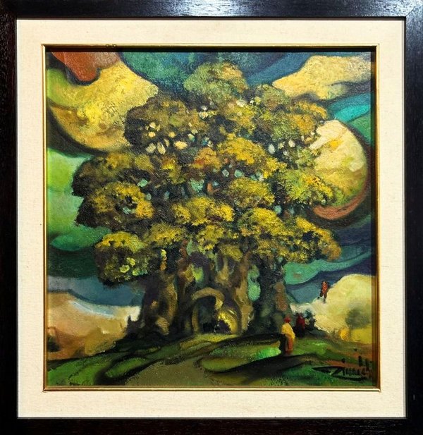 Óleo sobre tela "Árbol" atribuido a Plinio Rinaldi, 40x40 cm