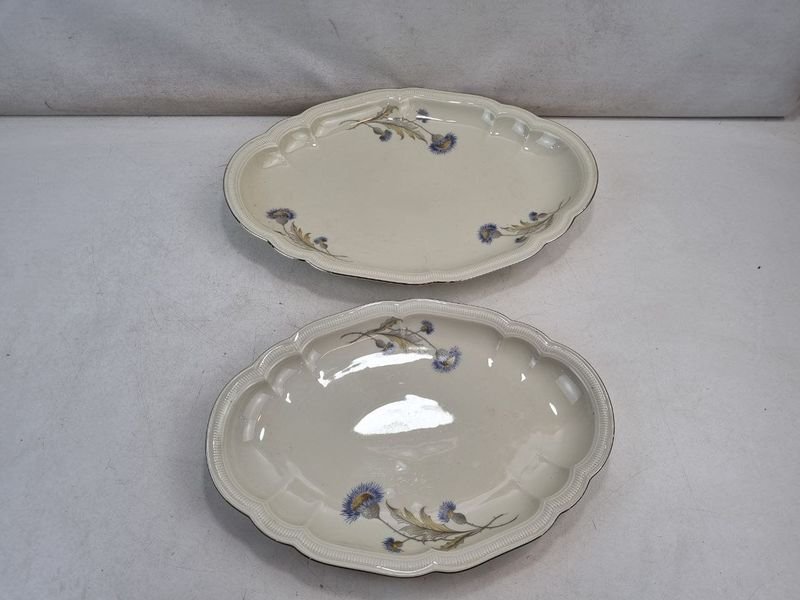 Par de Fuentes Ovaladas Hutschenreuther Hohenberg Bavaria Porcelana Marfil Decoración Floral