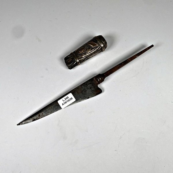 Hoja de Cuchillo Antigua con Cabo de Plata y Oro - imagen 1