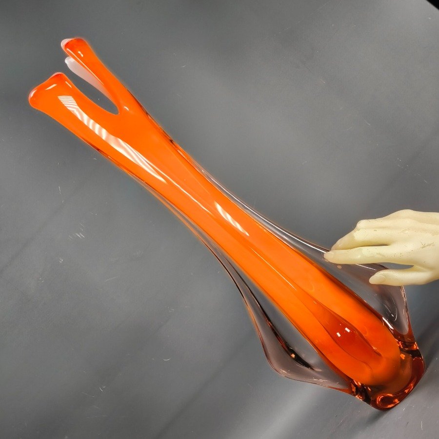 Vaso de cristal de Murano en tonos anaranjados con interior blanco - imagen 6