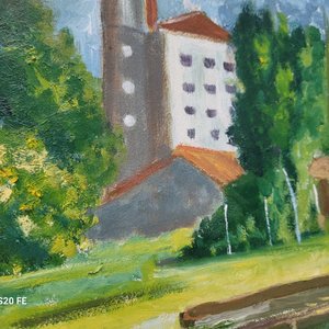 Dos Cuadros al Óleo: Marina y Paisaje Arquitectónico con Marcos Dorados - imagen 8