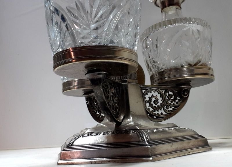 Antiguo Tocador Perfumero Candelabro Frances Periodo Renacimiento en Cristal y Metal con Baño de Plata - imagen 3