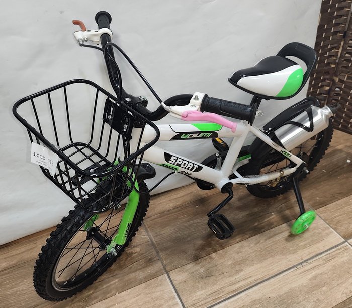 Bicicleta infantil de rodado 16, blanca/verde con canasto - imagen 3