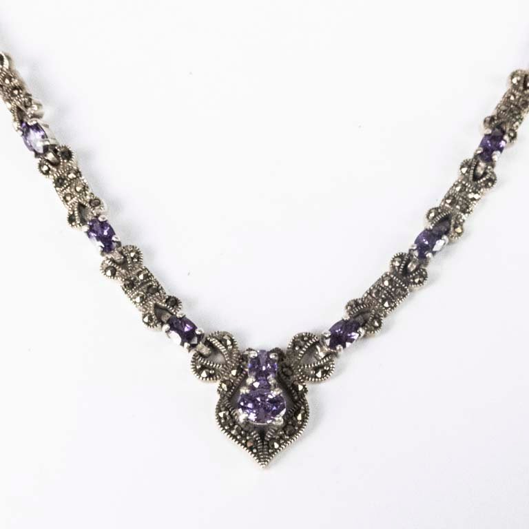 Gargantilla de Plata con Piedras Violetas y Marcassitas