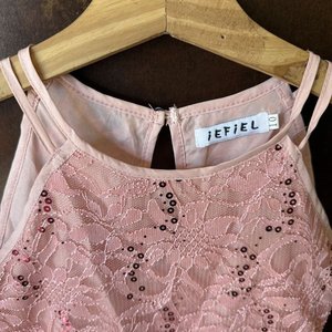 Vestido Rosa Empolvado IEFIEL Talla 10 con Encaje y Pedrería - imagen 5