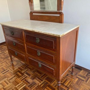 Cómoda Antigua Inglesa de Madera con 6 Cajones y Tapa de Mármol - imagen 2