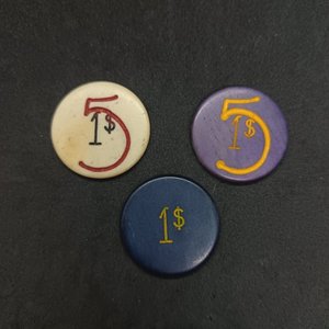 Lote de 3 Fichas Casino Estado Atlántida $1 y $5 Hueso - imagen 2
