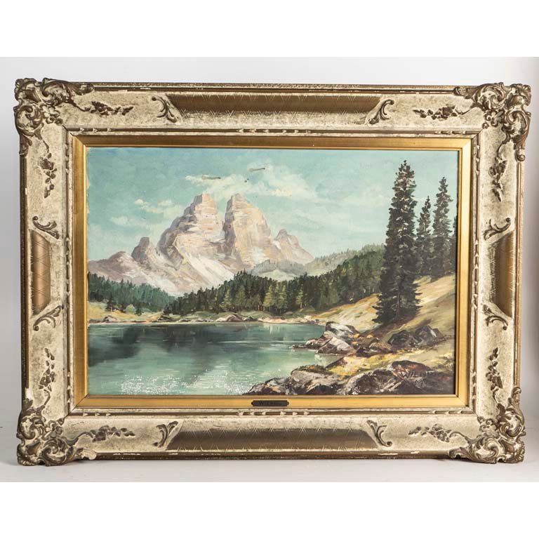 Lote siguiente: Pintura de paisaje con montaña - Oleo Wiening