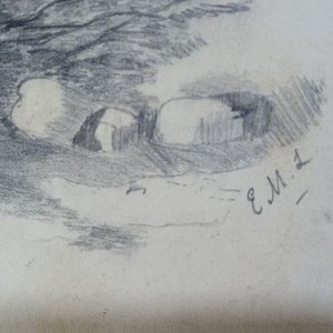 dibujo a lápiz sobre papel que representa un paisaje natural 39x31 - imagen 2