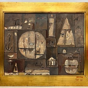 José Gurvich "Composición con Círculo" Óleo sobre Cartón Firmado y Fechado 1972 - imagen 2