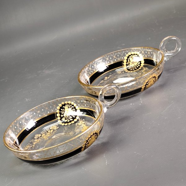 Par de Compoteras de Cristal Tallado con Esmalte y Detalles Dorados - imagen 1