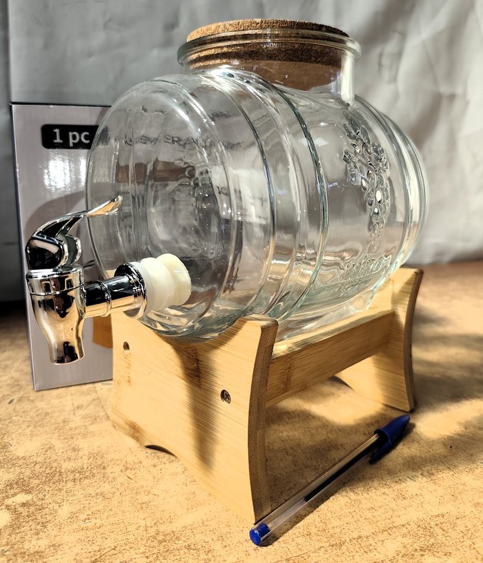 Dispensador de licores en vidrio y madera, 3LTS, nuevo - imagen 5