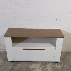 Rack Bajo para TV y Audio Blanco con Tapa Madera y Ruedas - imagen 3