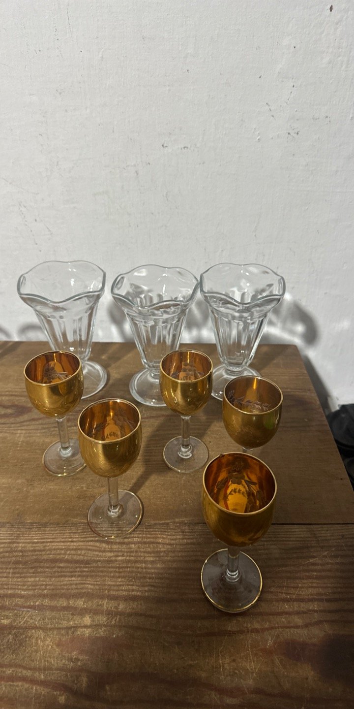 Juego de 6 Copas para Postre o Helado con Borde Dorado