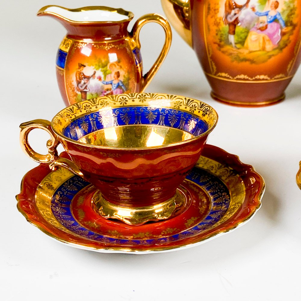 Juego de porcelana Gloria tete a tete decorado escena galante - imagen 2
