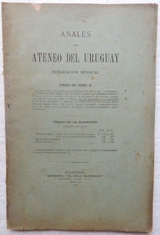 Lote siguiente: Revista Anales Del Ateneo Del Uruguay, Publicación Mensual de 1885