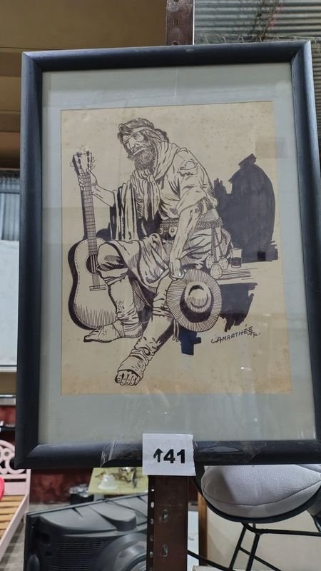 Lote siguiente: Cuadro de un gaucho con guitarra