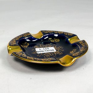 Cenicero Limoges de Porcelana Azul Cobalto con Detalles Dorados - imagen 3