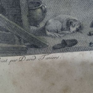 grabado enmarcado parece ser una reproducción de una escena de taberna flamenca atribuida o realizada After David Teniers the Younger - imagen 2