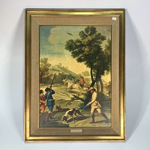 Lote siguiente: Cuadro Lámina "Cacería Medieval" con Marco Dorado