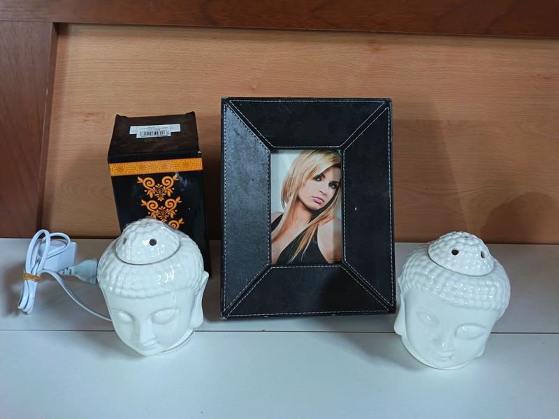 Dos Hornitos Difusores de Aroma con Forma de Buda y Portarretrato Negro