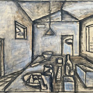 Walter Deliotti "Escena Interior" Óleo sobre Cartón - 38 x 50 cm - imagen 1