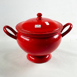 Sopera Esmaltada Roja Antigua con Tapa y Asas - imagen 1