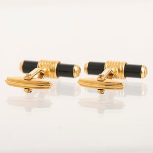 Par de Gemelos Dunhill de Metal Dorado con Esmalte Negro - imagen 2