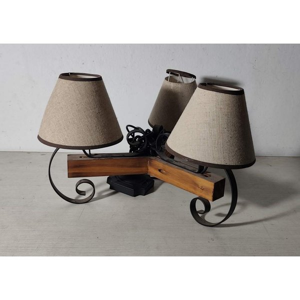 Colgante de Luz Rústico 3 Luces Madera y Hierro con Pantallas