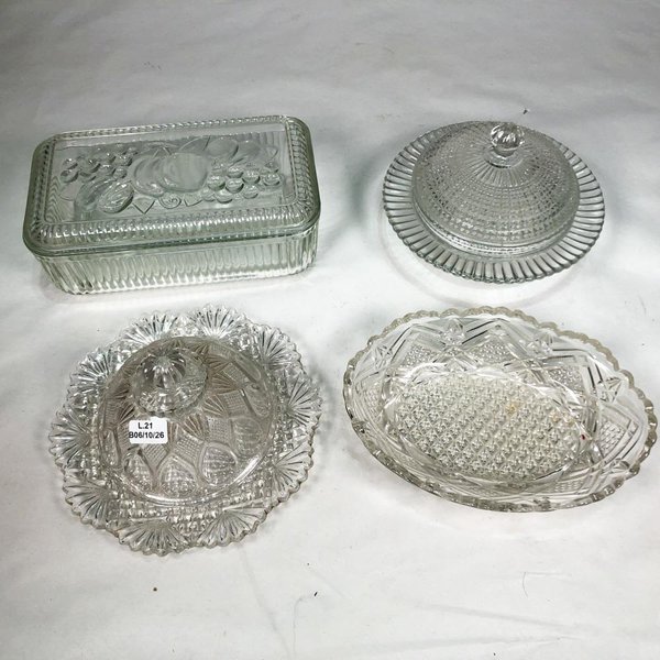 Centro de mesa con tapa y mantequeras de cristal tallado - imagen 1