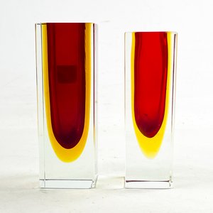 Par de Floreros Rectangulares de Cristal Halinor y Rubí - imagen 3