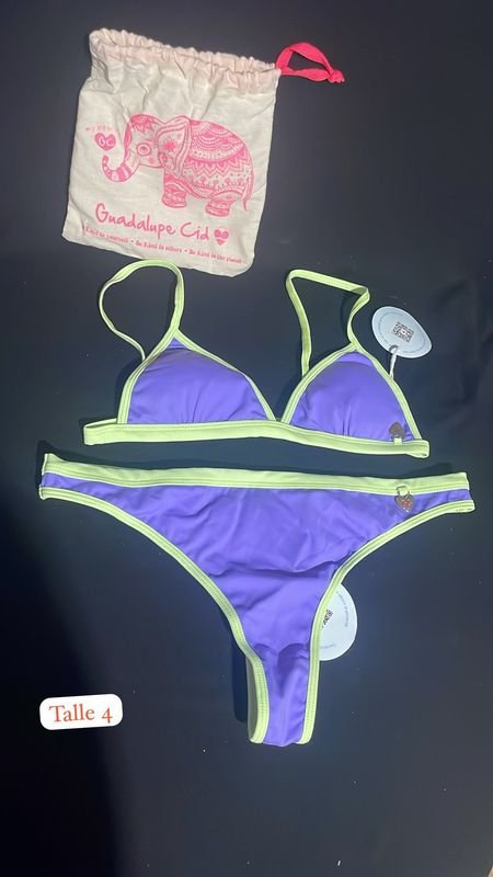 Traje de Baño Bikini Guadalupe Cid Original Talle 4 Lila y Verde