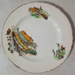 Platillo Infantil Antiguo Loza Inglesa Alfred Meakin Royal Marigold "Railroad Pattern" - imagen 1