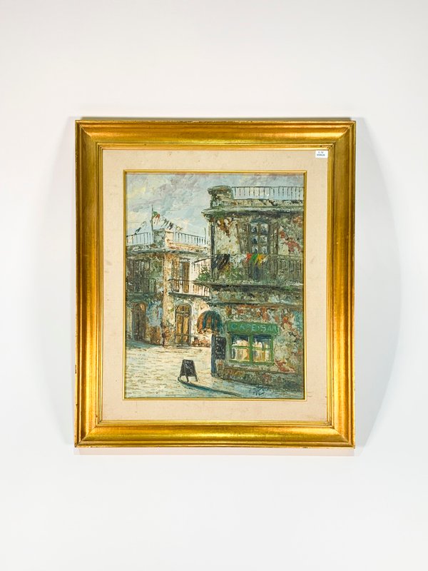 Cuadro Óleo "Ciudad Vieja" Firmado "A. Luz" - 48x38 cm - imagen 1
