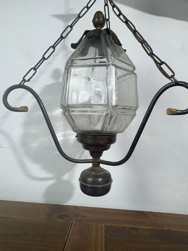 Antiguo colgante en bronce con tulipa - imagen 3