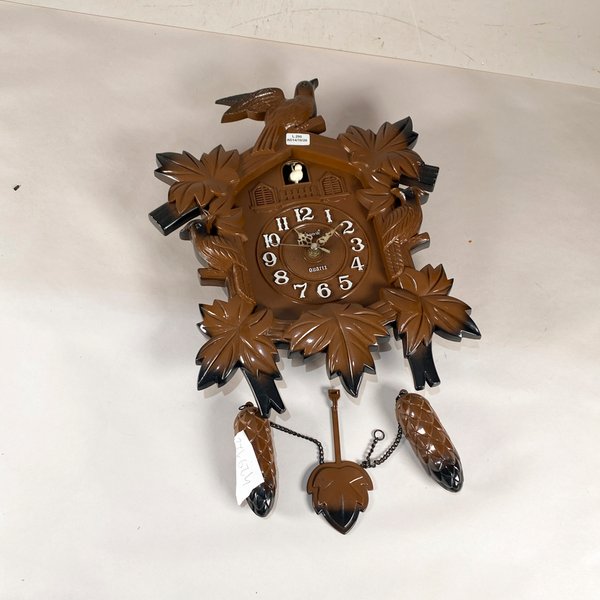 Reloj de Pared Cucu Diseño Hojas y Pájaros en Plástico Marrón