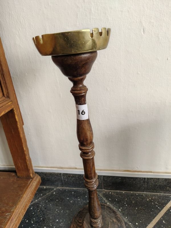 Cenicero de Pie Vintage en Madera y Bronce
