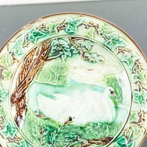 Plato de Loza Inglesa Decorado con Aves y Paisaje - imagen 2