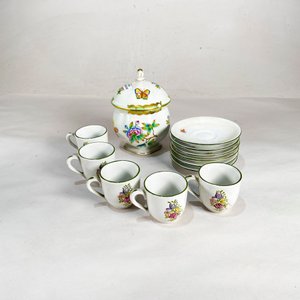 Juego de Porcelana Vintage: Potiche con Tapa, 6 Platitos y 5 Pocillos - imagen 1