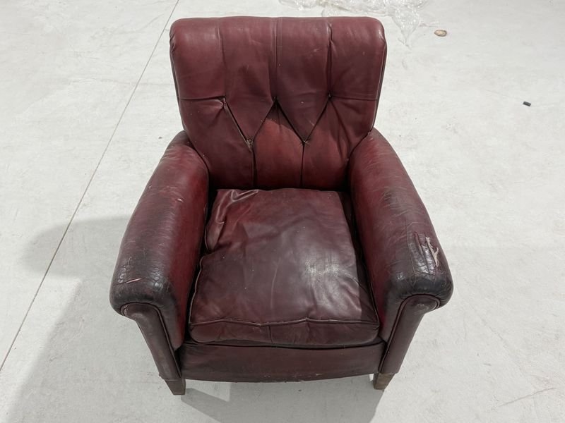 Sillón de Cuero Genuino Bordeaux para Restaurar