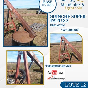 Lote siguiente: Guinche Hidráulico Super Tatu X2 para Carga