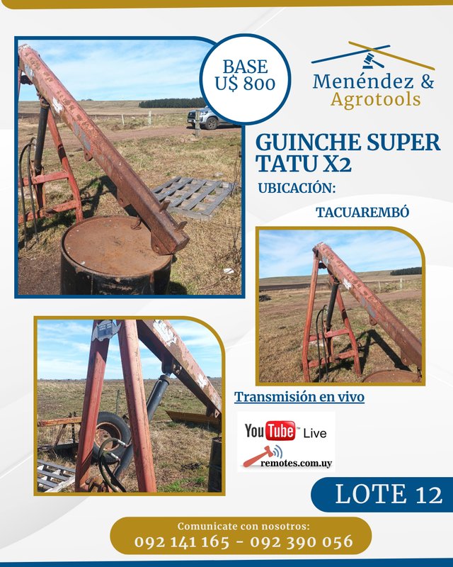 Guinche Hidráulico Super Tatu X2 para Carga