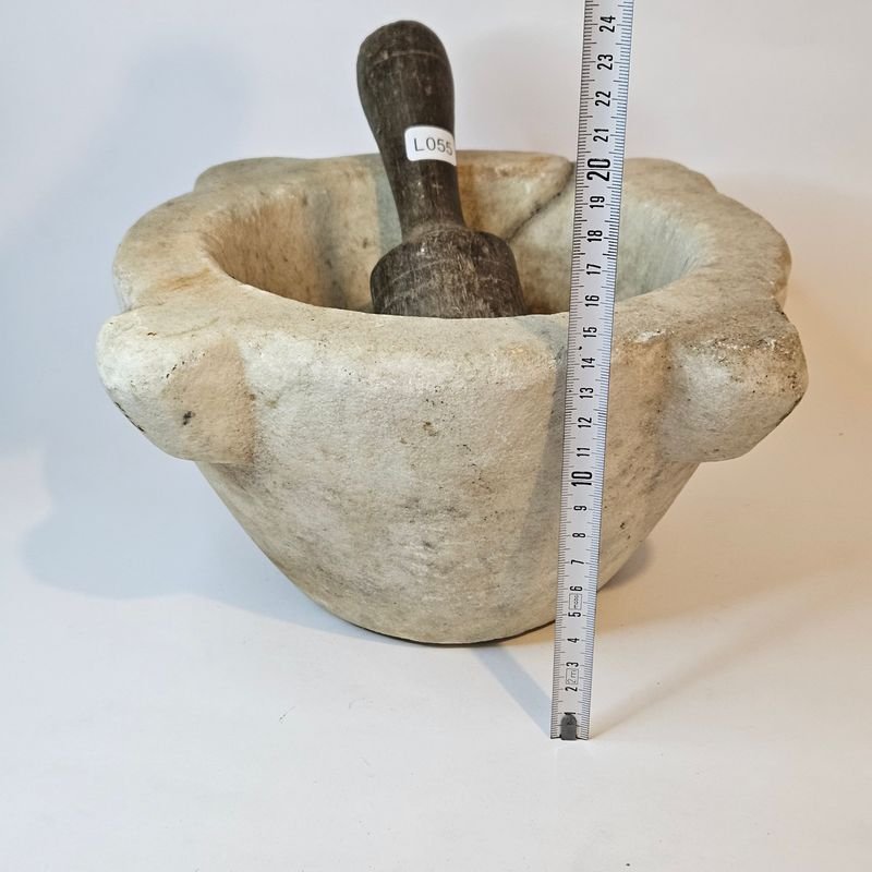 Mortero de mármol antiguo con pestle - imagen 5