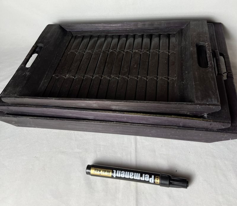 Set de 3 Bandejas/Centros de Mesa de Madera Oscura